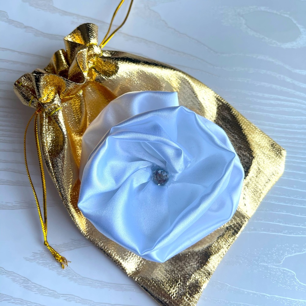 White Satin Flower Hair Clip With Rhinestone, Satin Flowers, Hair Clips